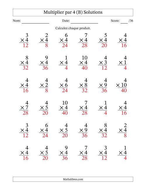Multiplier (1 à 10) par 4 (36 Questions) (B) page 2