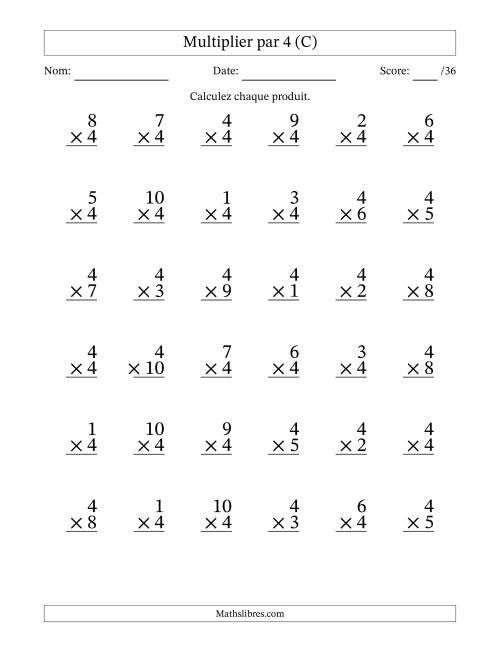 Multiplier (1 à 10) par 4 (36 Questions) (C)