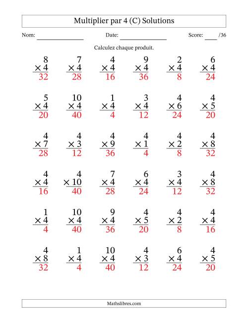 Multiplier (1 à 10) par 4 (36 Questions) (C) page 2