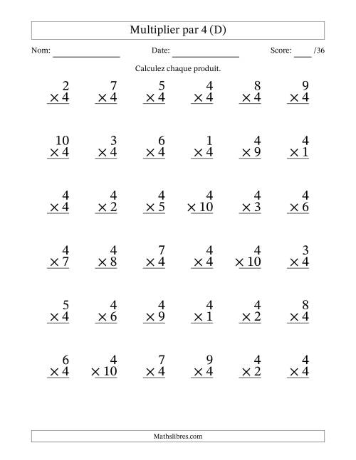 Multiplier (1 à 10) par 4 (36 Questions) (D)