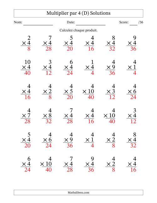 Multiplier (1 à 10) par 4 (36 Questions) (D) page 2