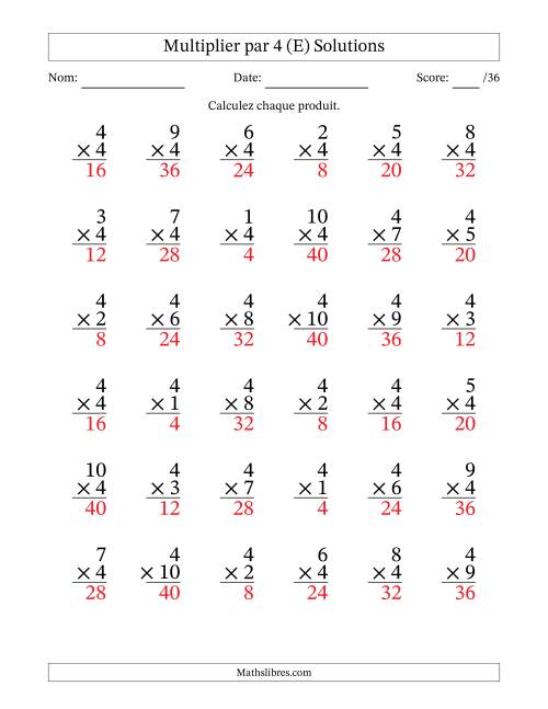 Multiplier (1 à 10) par 4 (36 Questions) (E) page 2