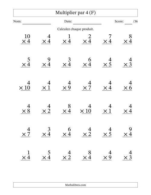 Multiplier (1 à 10) par 4 (36 Questions) (F)