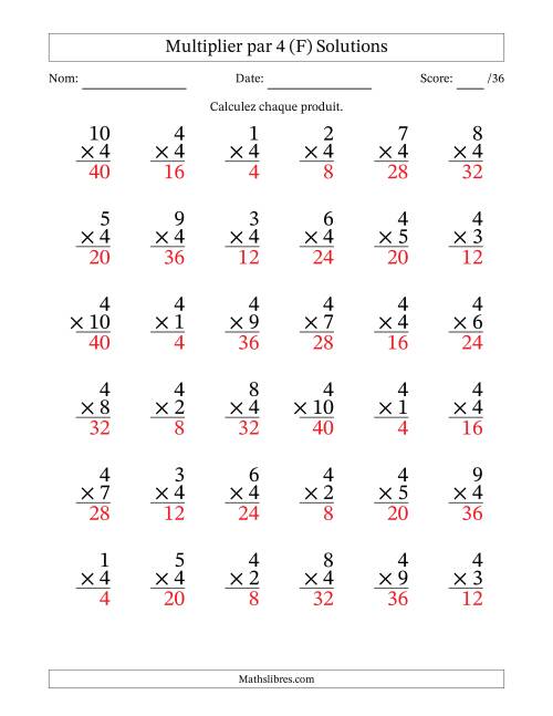 Multiplier (1 à 10) par 4 (36 Questions) (F) page 2
