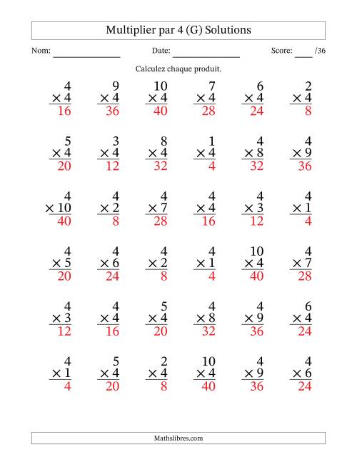 Multiplier (1 à 10) par 4 (36 Questions) (G) page 2