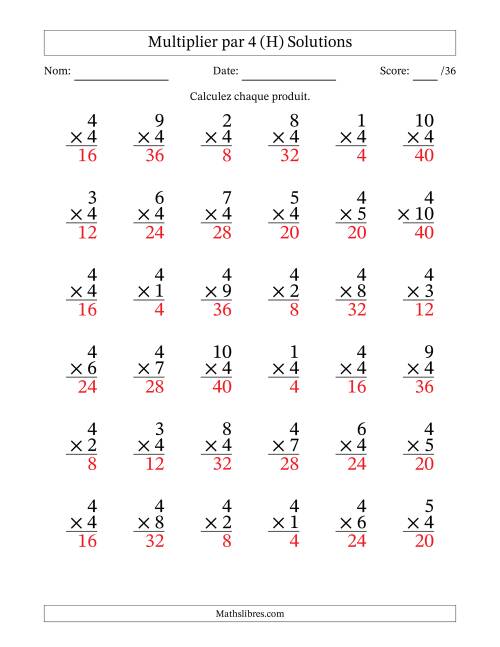 Multiplier (1 à 10) par 4 (36 Questions) (H) page 2