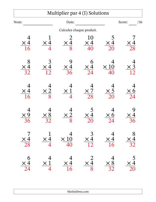 Multiplier (1 à 10) par 4 (36 Questions) (I) page 2