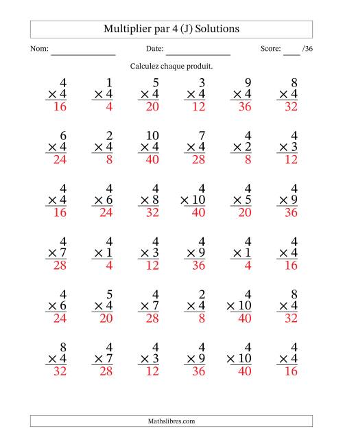 Multiplier (1 à 10) par 4 (36 Questions) (J) page 2