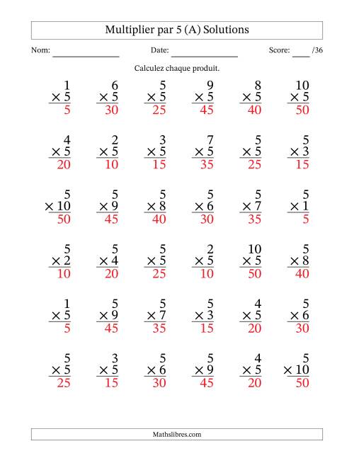 Multiplier (1 à 10) par 5 (36 Questions) (A) page 2