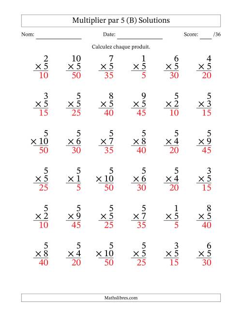 Multiplier (1 à 10) par 5 (36 Questions) (B) page 2
