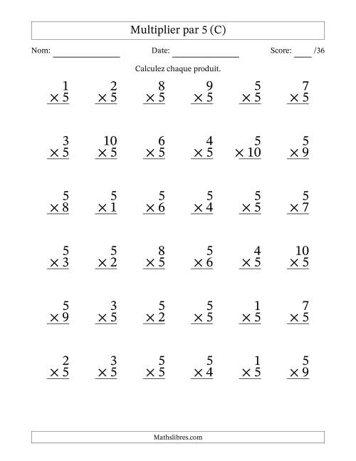 Multiplier (1 à 10) par 5 (36 Questions) (C)