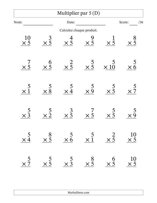 Multiplier (1 à 10) par 5 (36 Questions) (D)