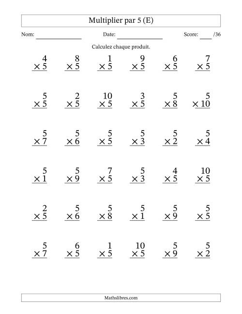 Multiplier (1 à 10) par 5 (36 Questions) (E)