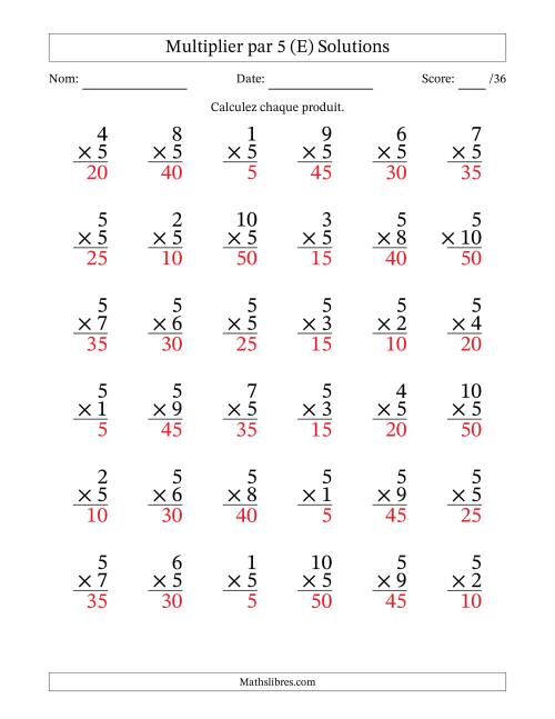 Multiplier (1 à 10) par 5 (36 Questions) (E) page 2