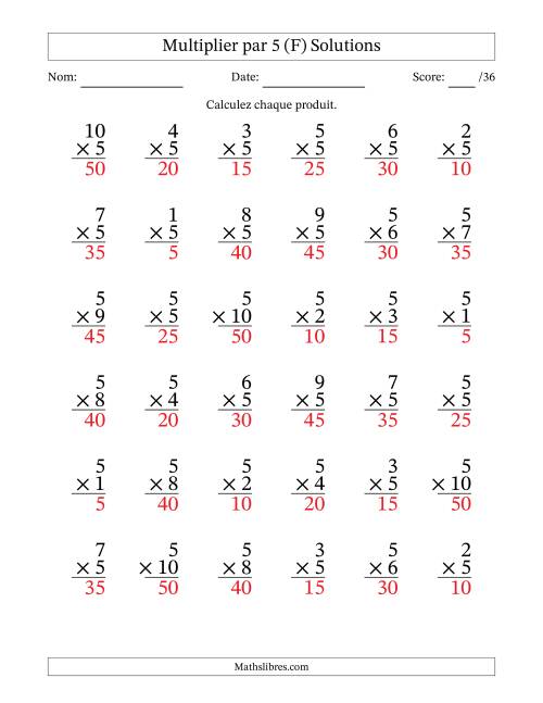 Multiplier (1 à 10) par 5 (36 Questions) (F) page 2
