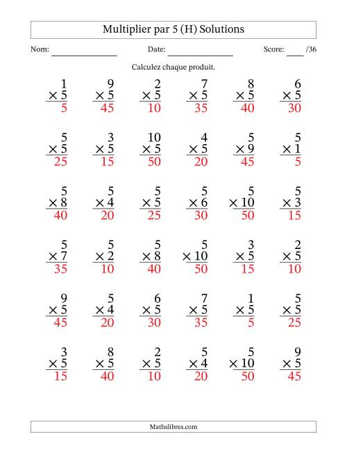 Multiplier (1 à 10) par 5 (36 Questions) (H) page 2