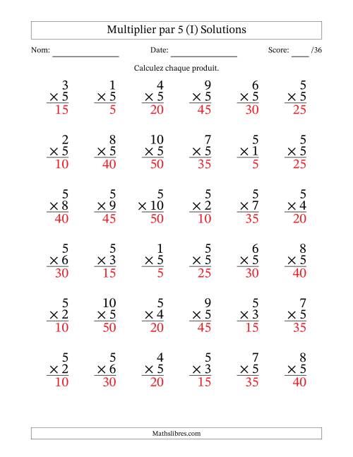 Multiplier (1 à 10) par 5 (36 Questions) (I) page 2