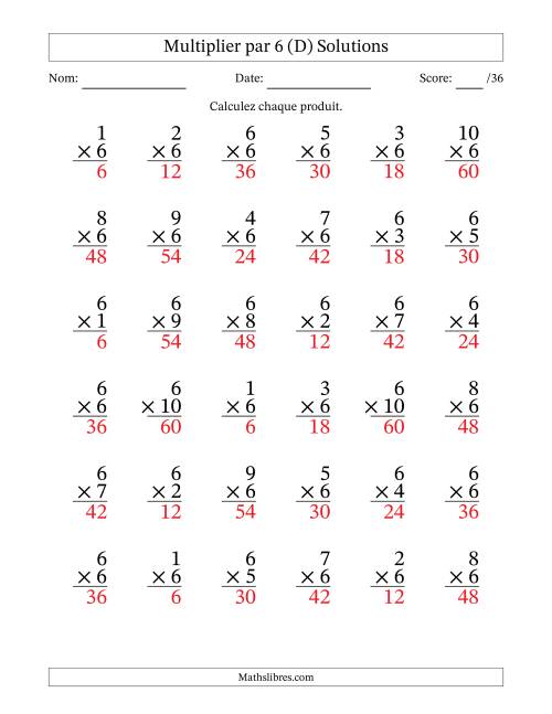 Multiplier (1 à 10) par 6 (36 Questions) (D) page 2