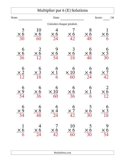 Multiplier (1 à 10) par 6 (36 Questions) (E) page 2