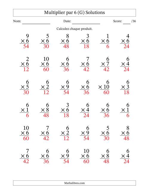 Multiplier (1 à 10) par 6 (36 Questions) (G) page 2