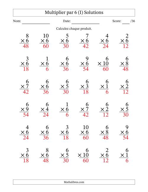 Multiplier (1 à 10) par 6 (36 Questions) (I) page 2