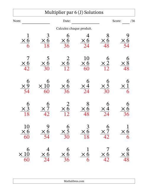 Multiplier (1 à 10) par 6 (36 Questions) (J) page 2