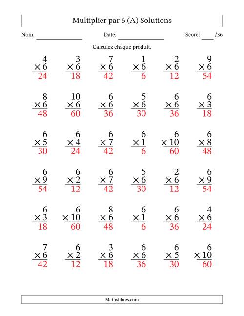 Multiplier (1 à 10) par 6 (36 Questions) (Tout) page 2