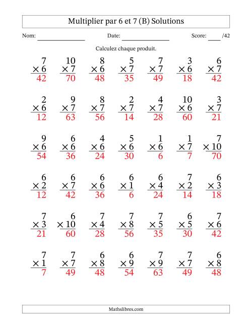Multiplier (1 à 10) par 6 et 7 (42 Questions) (B) page 2