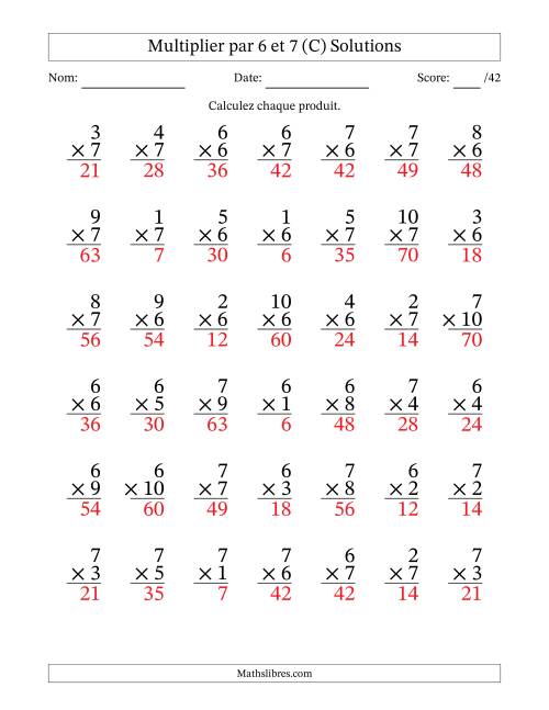 Multiplier (1 à 10) par 6 et 7 (42 Questions) (C) page 2