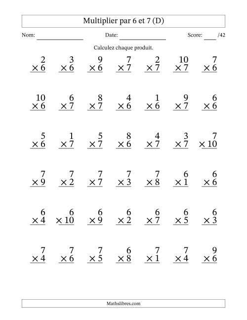 Multiplier (1 à 10) par 6 et 7 (42 Questions) (D)