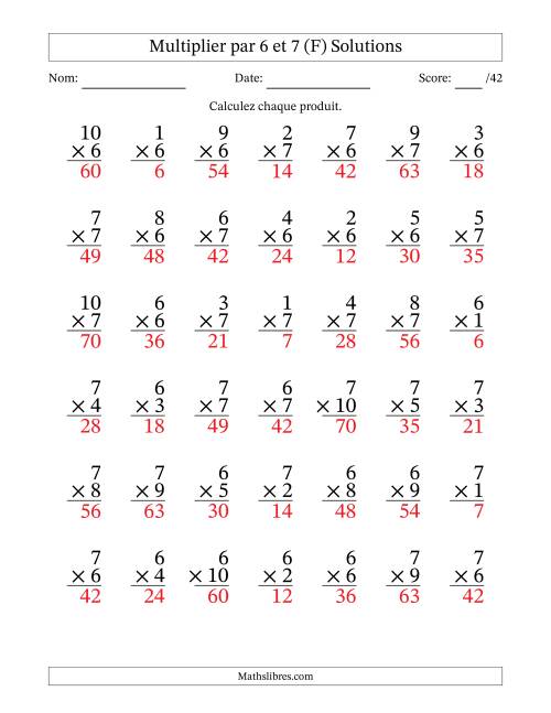 Multiplier (1 à 10) par 6 et 7 (42 Questions) (F) page 2