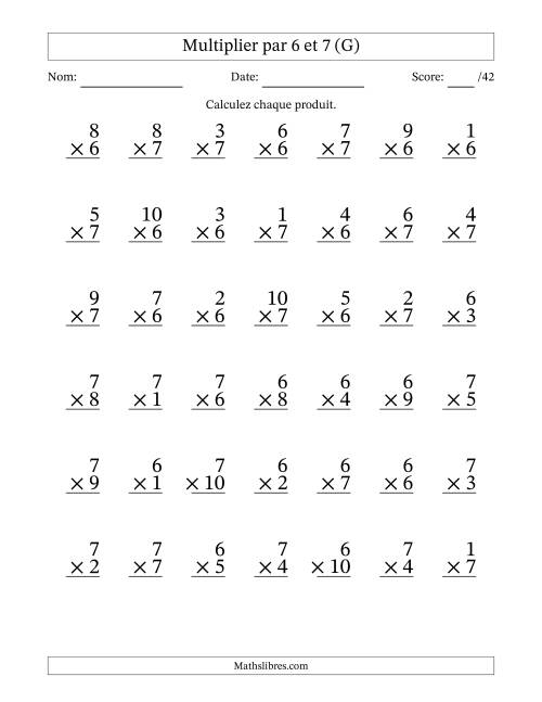 Multiplier (1 à 10) par 6 et 7 (42 Questions) (G)
