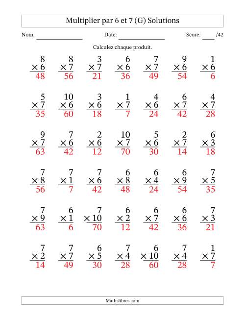 Multiplier (1 à 10) par 6 et 7 (42 Questions) (G) page 2