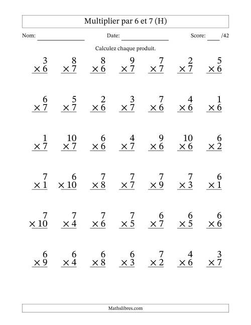 Multiplier (1 à 10) par 6 et 7 (42 Questions) (H)