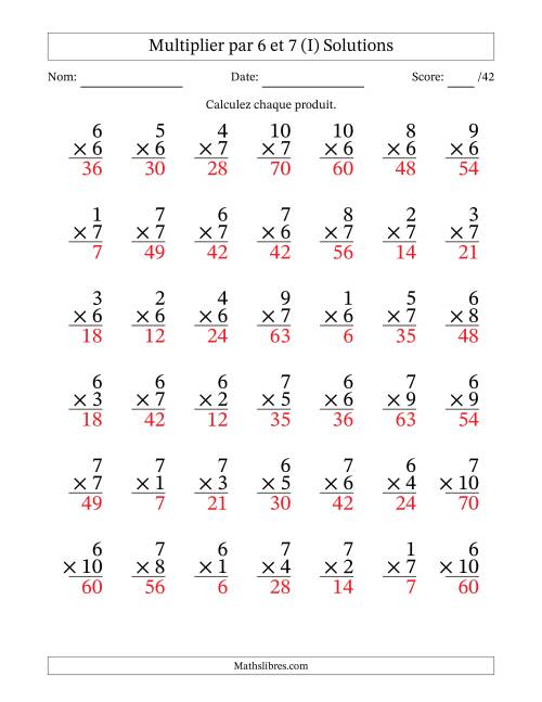 Multiplier (1 à 10) par 6 et 7 (42 Questions) (I) page 2