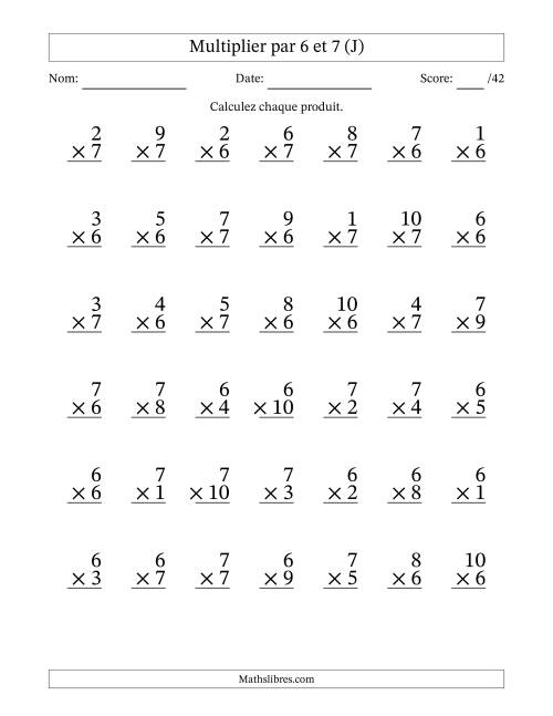 Multiplier (1 à 10) par 6 et 7 (42 Questions) (J)