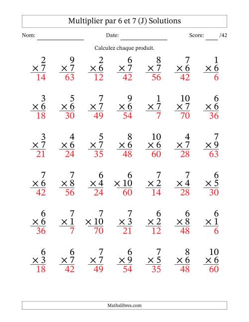 Multiplier (1 à 10) par 6 et 7 (42 Questions) (J) page 2