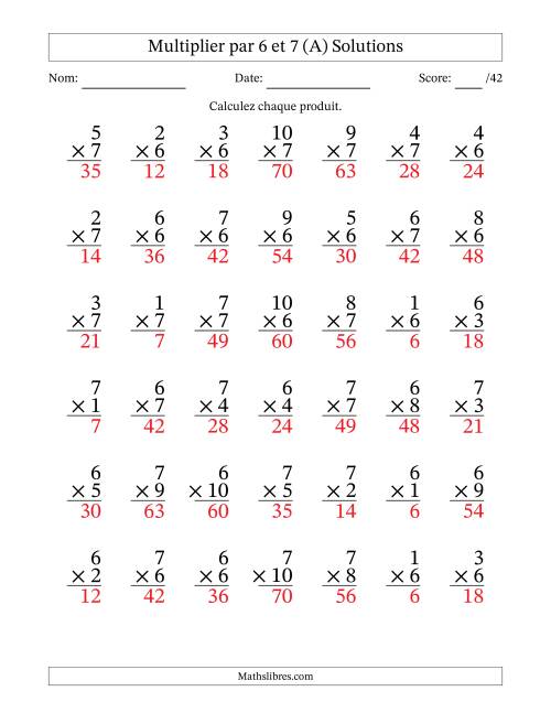 Multiplier (1 à 10) par 6 et 7 (42 Questions) (Tout) page 2
