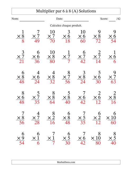 Multiplier (1 à 10) par 6 à 8 (42 Questions) (A) page 2