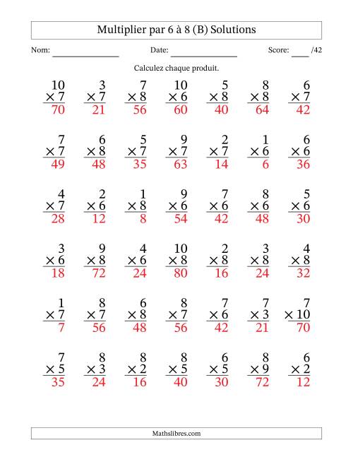 Multiplier (1 à 10) par 6 à 8 (42 Questions) (B) page 2