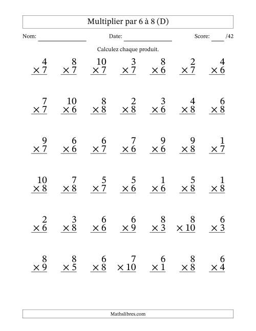 Multiplier (1 à 10) par 6 à 8 (42 Questions) (D)