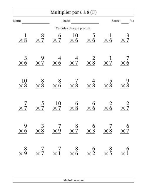 Multiplier (1 à 10) par 6 à 8 (42 Questions) (F)