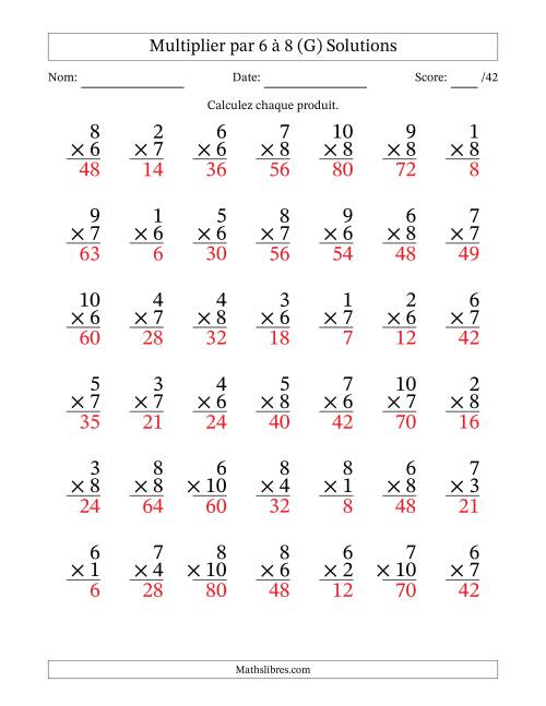 Multiplier (1 à 10) par 6 à 8 (42 Questions) (G) page 2