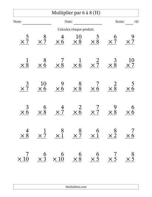 Multiplier (1 à 10) par 6 à 8 (42 Questions) (H)