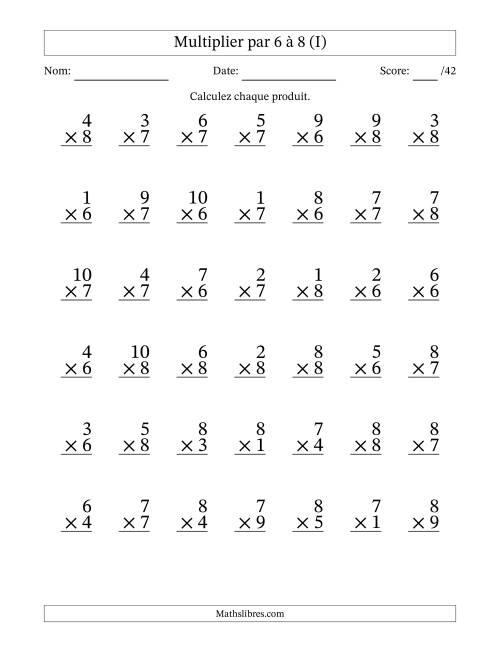 Multiplier (1 à 10) par 6 à 8 (42 Questions) (I)