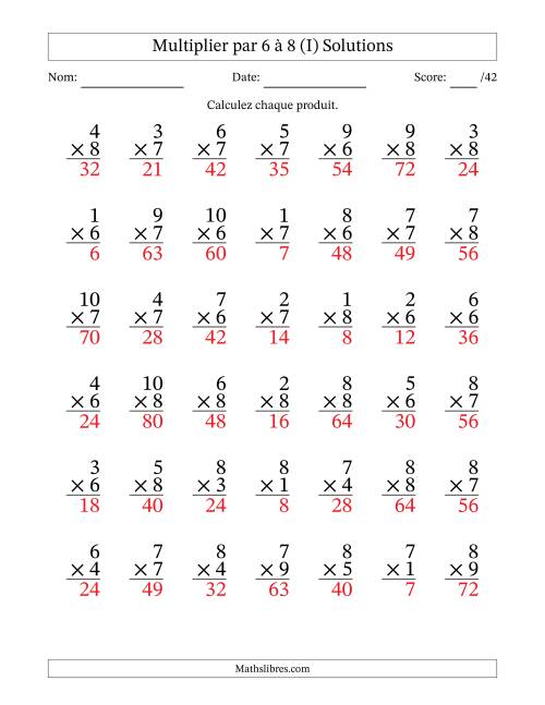 Multiplier (1 à 10) par 6 à 8 (42 Questions) (I) page 2