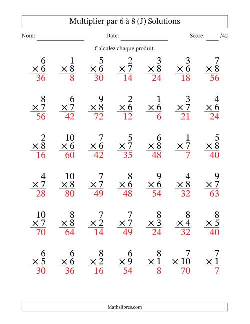 Multiplier (1 à 10) par 6 à 8 (42 Questions) (J) page 2