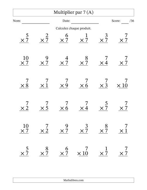 Multiplier (1 à 10) par 7 (36 Questions) (A)