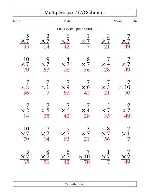 Multiplier (1 à 10) par 7 (36 Questions) (A) page 2