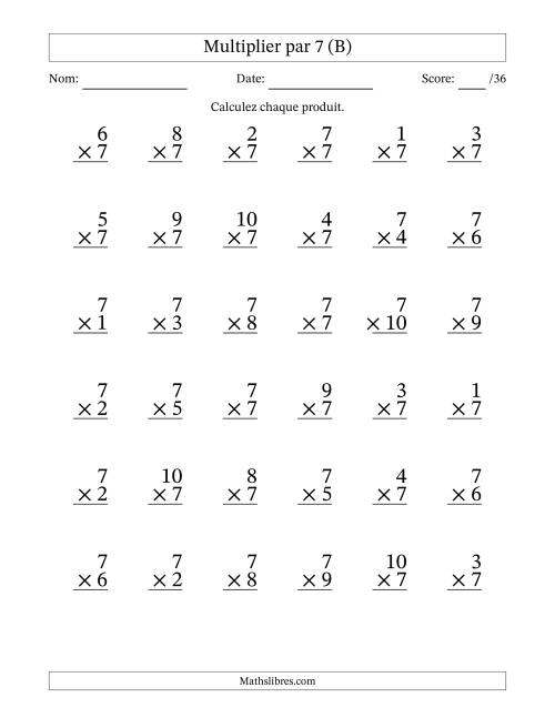 Multiplier (1 à 10) par 7 (36 Questions) (B)